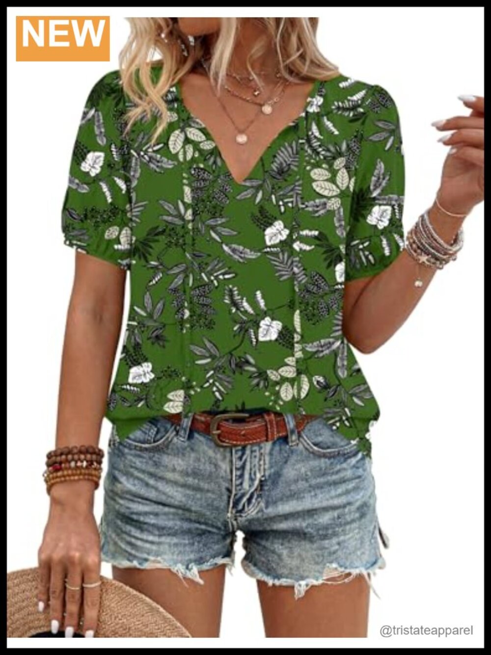 LOMON Boho Tie-Front Peasant Blouse Women's Short Sleeve Rayon